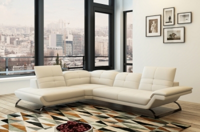canapé d'angle en cuir italien 5 places moderni, blanc