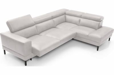 canapé d'angle en 100% tout cuir italien de luxe 5/6 places naya, assise électrique qui coulisse, blanc, angle droit