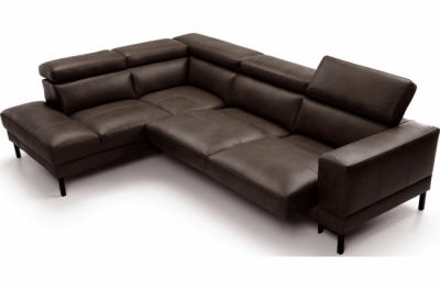 - canapé d'angle en 100% tout cuir italien de luxe 5/6 places naya, assise électrique qui coulisse, chocolat, angle gauche