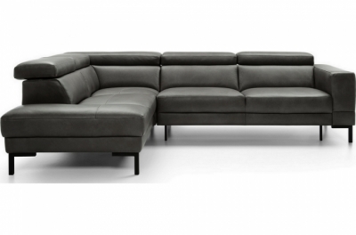 - canapé d'angle en 100% tout cuir italien de luxe 5/6 places naya, assise électrique qui coulisse, gris foncé, angle gauche