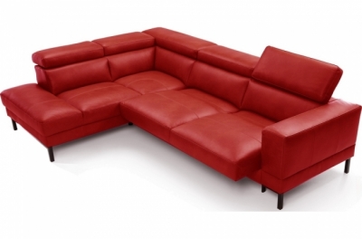 - canapé d'angle en 100% tout cuir italien de luxe 5/6 places naya, assise électrique qui coulisse, rouge foncé, angle gauche