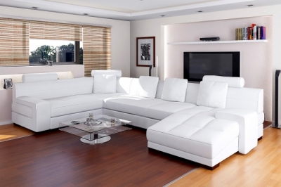 canapé d'angle grand orlando en cuir haut de gamme italien vachette , blanc , angle  gauche  idem photo