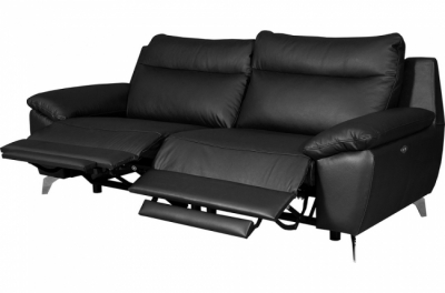 canapé taille 3 places avec 2 relax en 100% tout cuir épais de luxe italien avec 2 relax électriques, perini, noir