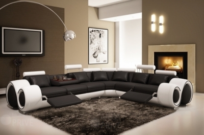 canapé d'angle vendome en cuir haut de gamme italien vachette vénésetti cuir supérieur luxe noir n°366 blanc n°781 angle idem photo, angle droit vu de face. 2 tables ritz - vénésetti