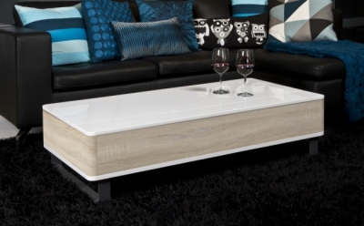 table basse design réglable en bois laqué brillant blanc, porto