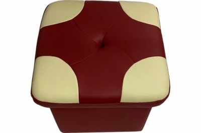 pouf en cuir de luxe - belle qualité - cuir épais - bordeaux ét écru - vista