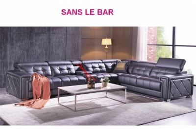 canapé d'angle en cuir de buffle italien de luxe, personnalisé sans le bar,  prestigia, noir, angle droit 