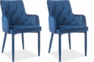 lot de 2 chaises rica en tissu velours de qualité, couleur bleu