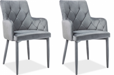 lot de 2 chaises rica en tissu velours de qualité, couleur gris