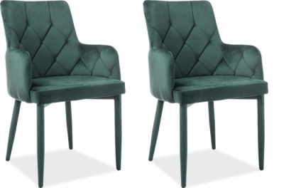 lot de 2 chaises rica en tissu velours de qualité, couleur vert
