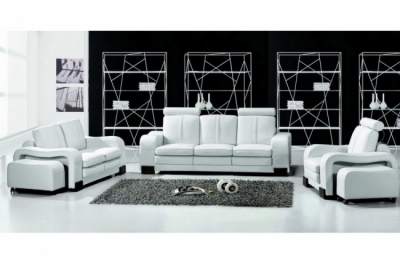 ensemble composé d'un canapé 3 places et d'un canapé 2 places et d'un fauteuil en cuir luxe italien, rosso, blanc