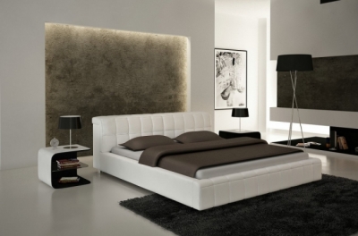 lit contemporain design en cuir italien de luxe smiley, blanc, 160x200