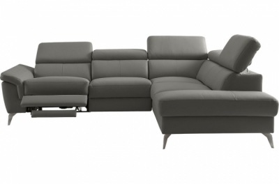 canapé d'angle relax en 100% tout cuir de luxe italien avec relax électrique et coffre, 5/6 places sorento, gris foncé, angle droit (vu de face)