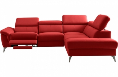 canapé d'angle relax en 100% tout cuir de luxe italien avec relax électrique et coffre, 5/6 places sorento, rouge foncé, angle droit (vu de face)