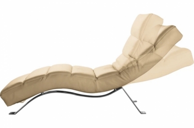 chaise longue réglable multipositions, en cuir de luxe italien, sweet, beige