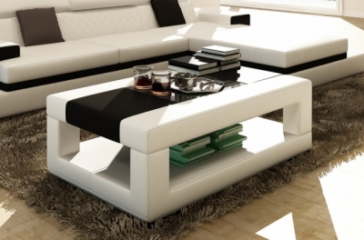 table basse en cuir italien wagram, blanc et noir