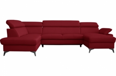 canapé d'angle convertible en cuir italien de luxe 7/8 places warini avec coffre, rouge foncé, angle gauche