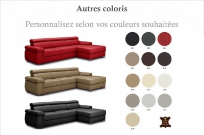 canapé d'angle convertible en 100% tout cuir italien de luxe 5 places zola, couleur personnalisée, angle droir
