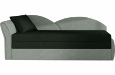 banquette lit gigogne en tissu de qualité bicolore noir et gris-vert, angle gauche - agata
