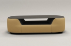 table basse design, plateau de verre foncé, alesia, beige