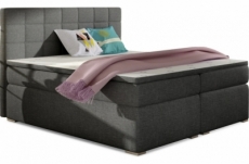 ensemble boxspring complet tête de lit + sommiers + matelas + surmatelas alven - tissu luxe gris foncé - 160x200 cm