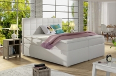 ensemble boxspring complet tête de lit + sommiers + matelas + surmatelas alven - simili cuir blanc cassé - 180x200 cm