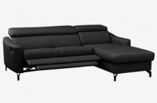 canapé d'angle relax en cuir de luxe italien avec relax électrique et coffre, ambert, noir, angle droit