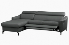 canapé d'angle relax en cuir de luxe italien avec relax électrique et coffre, ambert, gris foncé, angle gauche