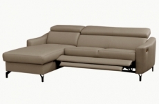 canapé d'angle relax en cuir de luxe italien avec relax électrique et coffre, ambert, beige, angle gauche