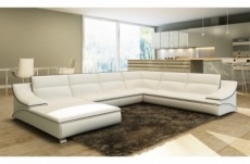 canapé d'angle en cuir luxe italien 7 places angelo, blanc et noir, angle droit
