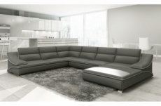 - canapé d'angle en cuir luxe italien 7 places angelo, gris foncé et blanc, angle gauche