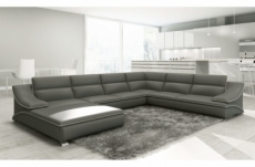 canapé d'angle en cuir luxe italien 7 places angelo, gris foncé et blanc, angle droit