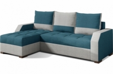canapé d'angle convertible - arte - en tissu de qualité - turquoise et gris, 3/4 places, angle gauche (vu de face)