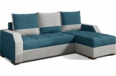 canapé d'angle convertible - arte - en tissu de qualité - turquoise et gris, 3/4 places, angle droit (vu de face)