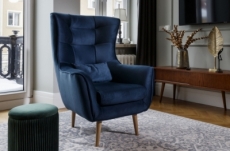 fauteuil 1 place en tissu velours catégorie luxe, bleu foncé, artiste