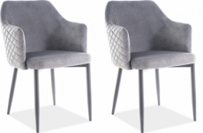 lot de 2 chaises asten en tissu velours de qualité, couleur gris