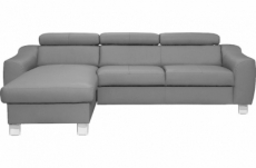 canapé d'angle en cuir italien de luxe 5 places astra, gris clair, angle gauche