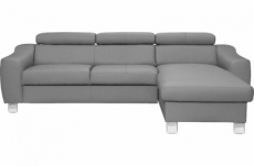 canapé d'angle en cuir italien de luxe 5 places astra, gris clair, angle droit