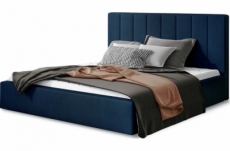 lit double en tissu velours de qualité luxe, aude, bleu, 160x200