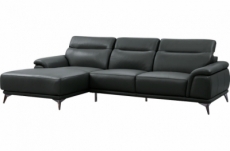 canapé d'angle en cuir luxe italien 4/5 places - bari, noir, angle gauche