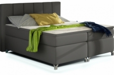 ensemble boxspring complet tête de lit + sommiers + matelas + surmatelas bassano - en simili cuir gris foncé - 140x200 cm