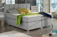 ensemble boxspring complet tête de lit + sommiers + matelas + surmatelas bassano - en tissu gris - 140x200 cm