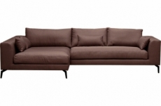 canapé d'angle en tissu luxe 5 places, bergamo, marron, angle gauche (vu de face)