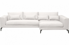 canapé d'angle en tissu luxe 5 places, bergamo, blanc, angle droit (vu de face)