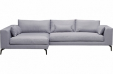 canapé d'angle en tissu luxe 5 places, bergamo, gris, angle gauche (vu de face)