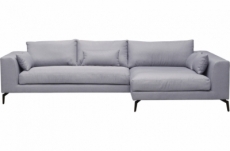 canapé d'angle en tissu luxe 5 places, bergamo, gris, angle droit(vu de face)