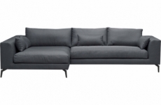 canapé d'angle en tissu luxe 5 places, bergamo, gris foncé, angle gauche (vu de face)