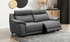 canapé 3 places avec 2 relax en 100% tout cuir épais luxe italien  - 2 relax électriques,  gris foncé- bern