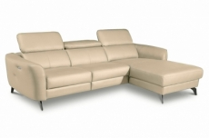 canapé d'angle relax en cuir de luxe italien avec relax électrique, 5 places bertoni, beige, angle droit