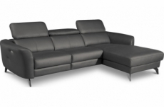 canapé d'angle relax en cuir de luxe italien avec relax électrique, 5 places bertoni, gris foncé, angle droit